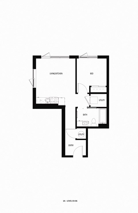 Floor plan for 1 bed, 1 bath, 528 sqft